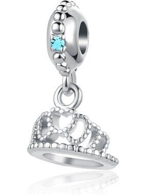 March Birthstone Princess Queen Crown Charm For Pandora Bracelets Jewelry